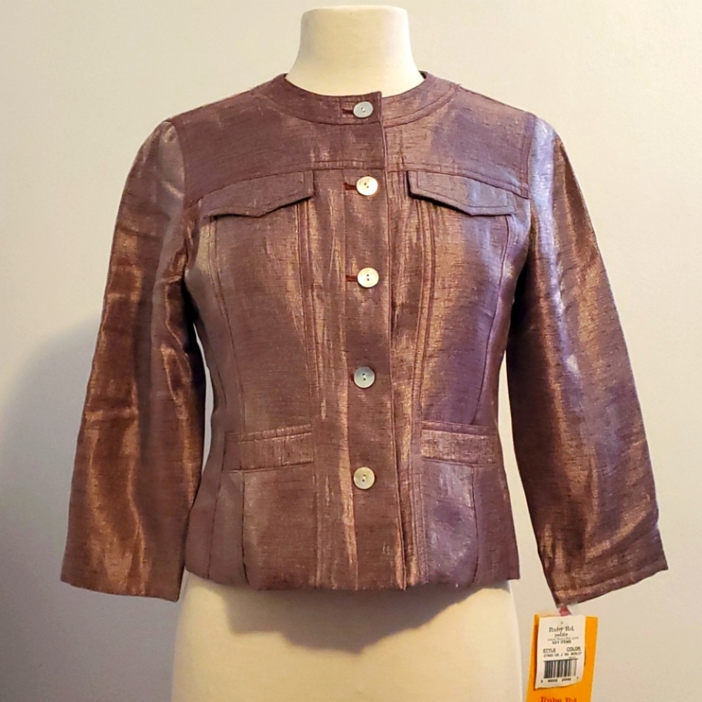 NWT Ruby Rd Shiny Purple Crop Jacket